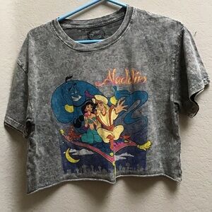Disney Aladdin Graphic Gray Acidwash Crop Tee